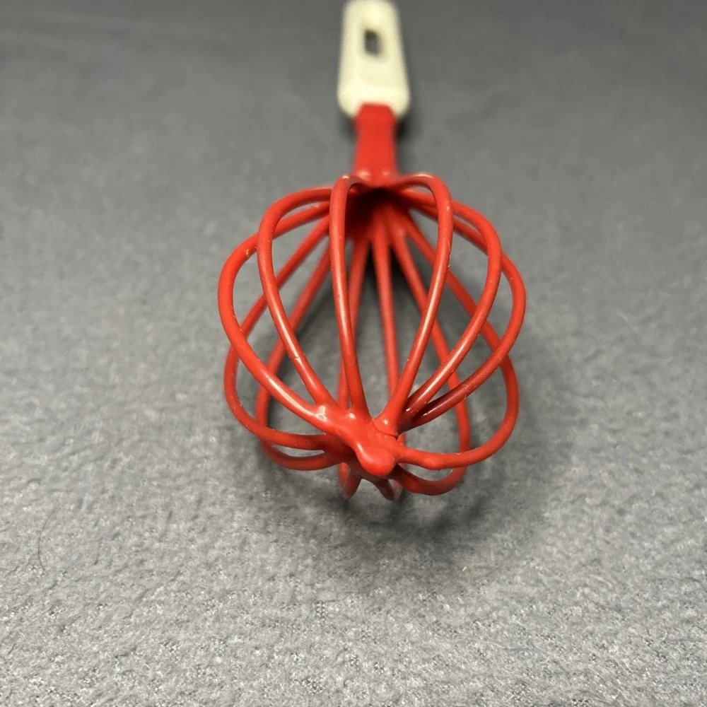 Vintage Bonny Red Balloon Whisk White Handle Rubber Coated Retro Kitchen Utensil